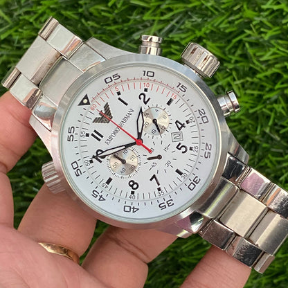 Rare Emporio Armani AR0557 Chronograph White Dial Date Big Watch Men Vintage