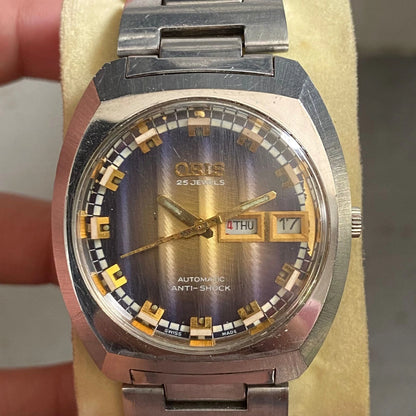 RARE Oris Automatic 25 Jewels Day Date Gradation Dial Brown Vintage Swiss Watch