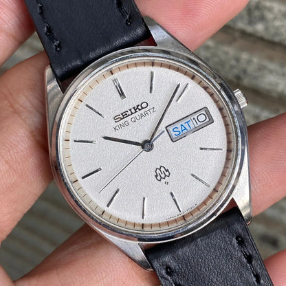 RARE Seiko King Twin Quartz 9923-7020 Day Date White Dial Vintage Men Watch