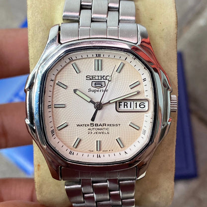 Rare Seiko 5 Superior SKZ035 Whirlpool White Dial Aging Automatic 7S36 Watch