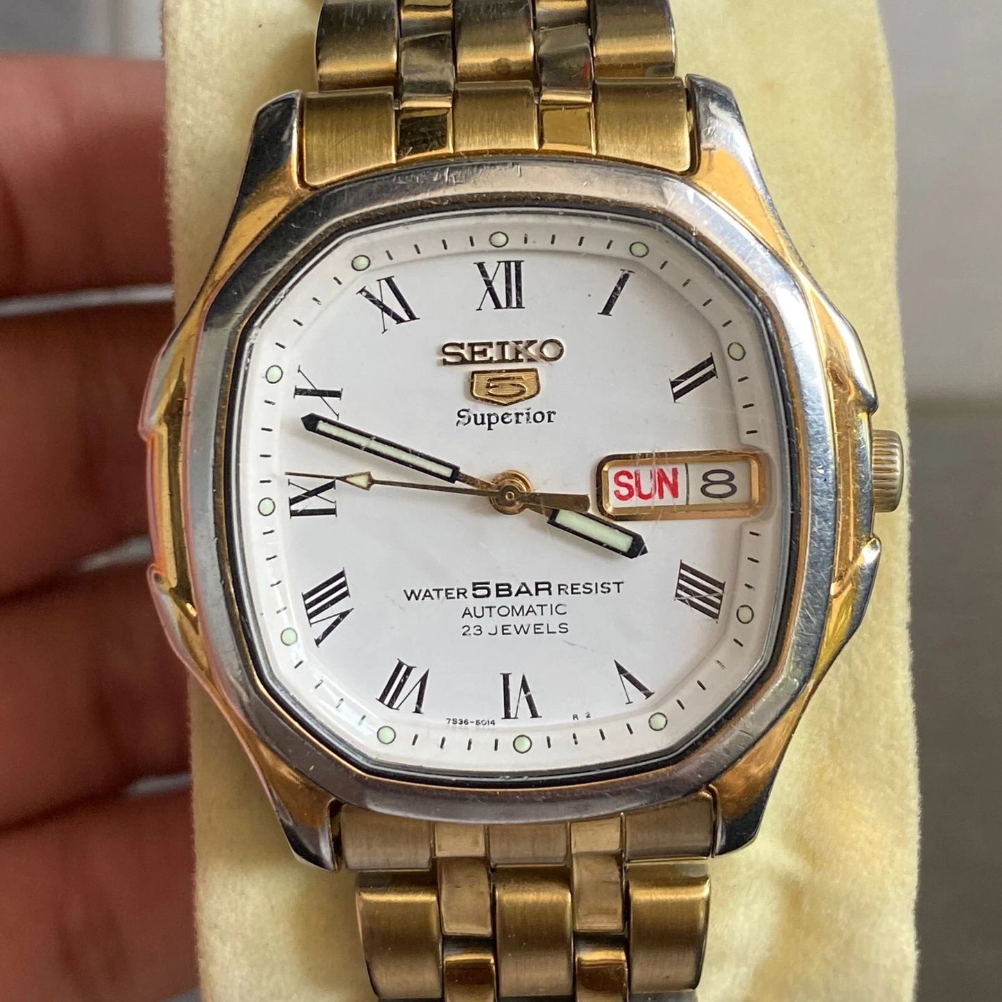 Rare Seiko Superior SKZ046 Roman Index White Dial Automatic Square Watch Men