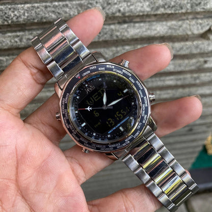 RARE Seiko JAL Worldtime Alarm Chronograph Anadigi Men Watch Pilot Flightmaster