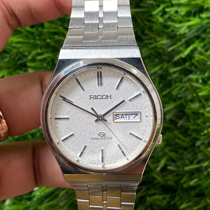 Rare Ricoh Riquartz Snowflake Dial Japan Ref 580511 Day Date Men Watch Vintage