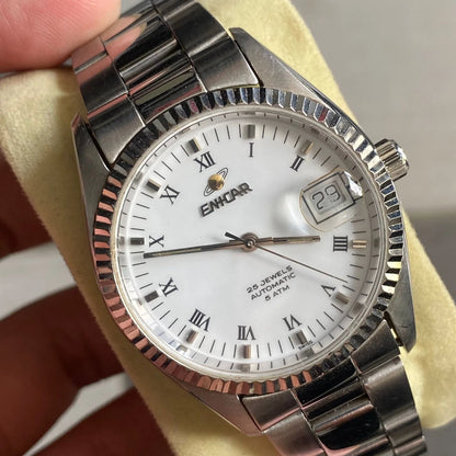 Rare Enicar Automatic White Dial Roman 25 Jewels Swiss Made Vintage Watch Men