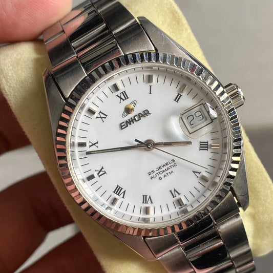 Rare Enicar Automatic White Dial Roman 25 Jewels Swiss Made Vintage Watch Men