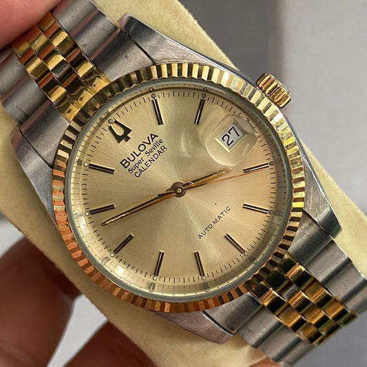 Rare Bulova Super Seville Calender Automatic Date Two Tone Gold Dial Watch Men