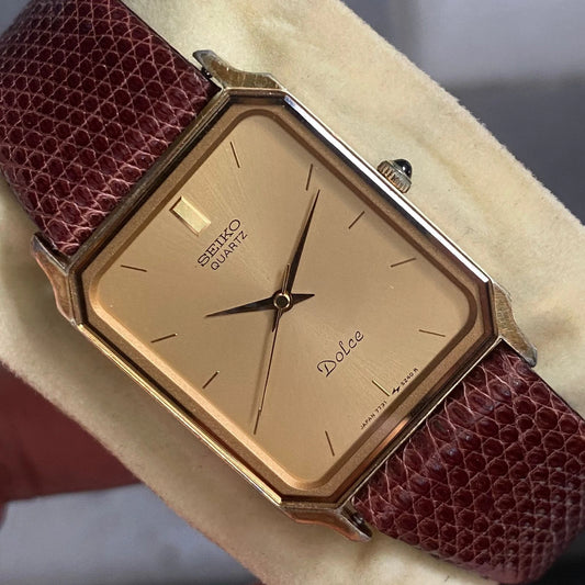 Rare Seiko Dolce Quartz Tank Gold Thin Index Baton Antimagnetic Vintage Watch