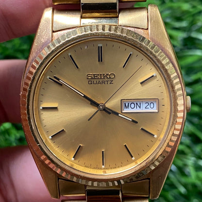 Rare Seiko Quartz SQ President Quartz 7n43-811 Gold DayDate Vintage Men Watch JR