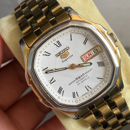Rare Seiko Superior SKZ046 Roman Index White Dial Automatic Square Watch Men